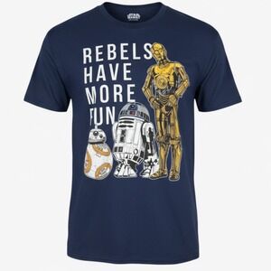Star Wars Unisex L Rebels Have More Fun Blue S/S Cotton Tee BB-8 R2D2 C-3PO‎ EUC
